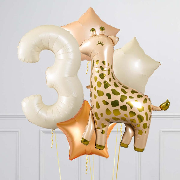 Blush Giraffe Inflated Birthday Balloon Bunch