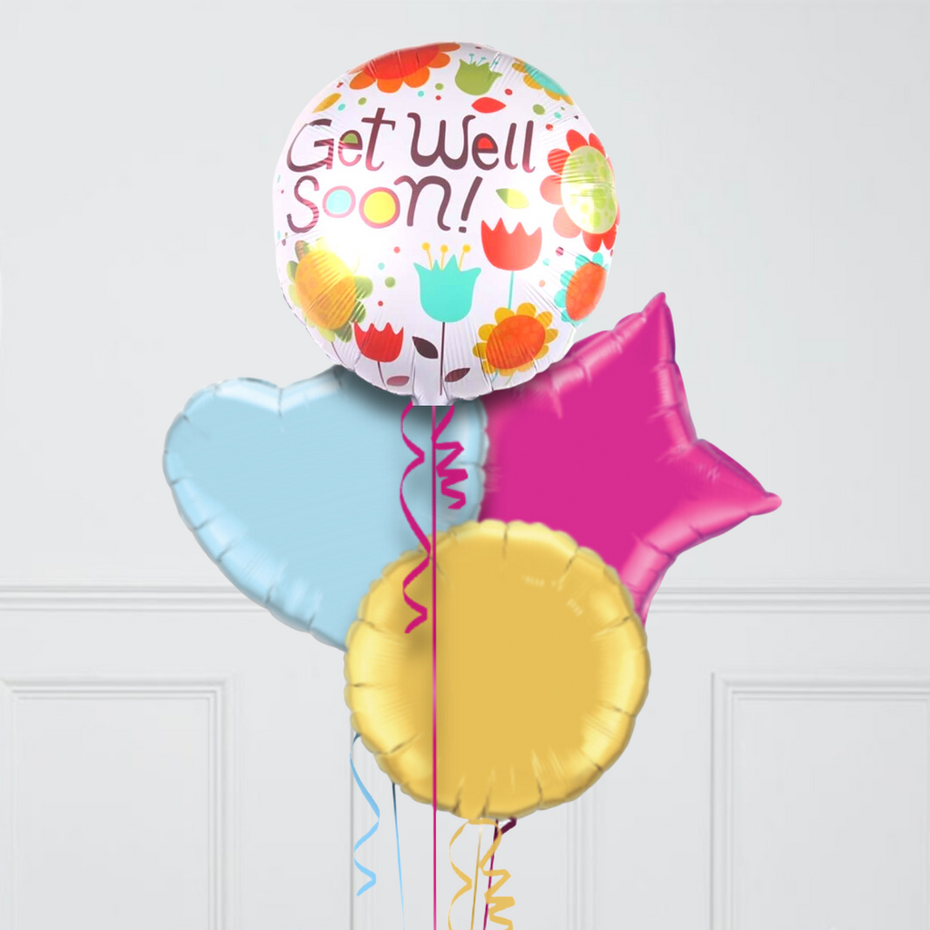 Floral Get Well Soon Hearts Inflated Foil Balloon Bunch ...