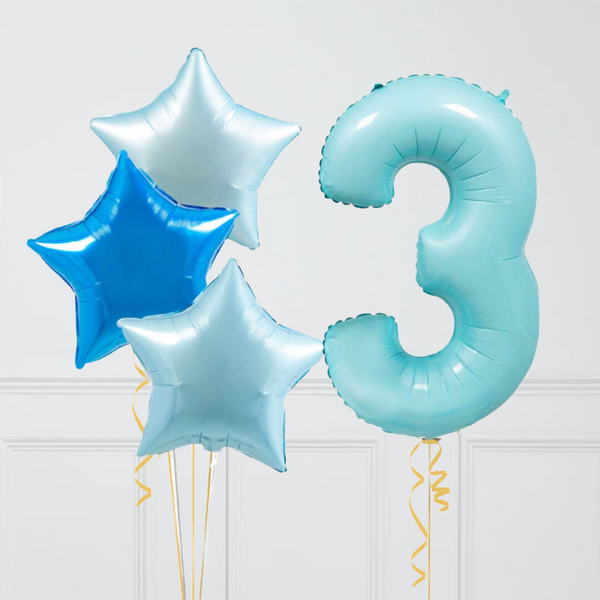 Inflated Baby Blue Birthday Balloon Numbers