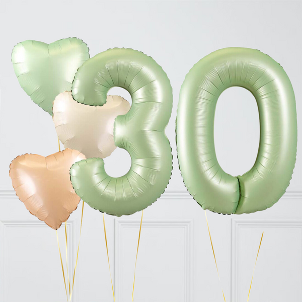 Inflated Blush Olive Green Birthday Balloon Numbers