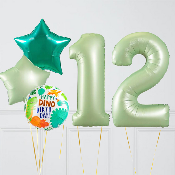 Inflated Dinosaur Olive Green Birthday Balloon Numbers