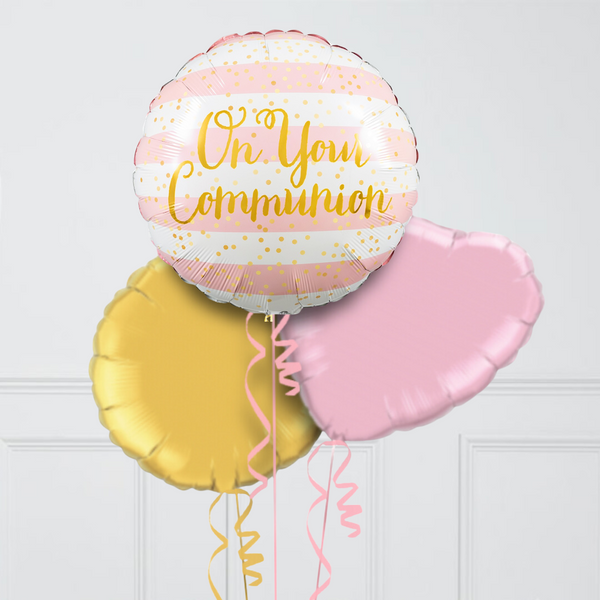 On Your Holy Communion Baby Pink Inflated Foil Balloon Bunch