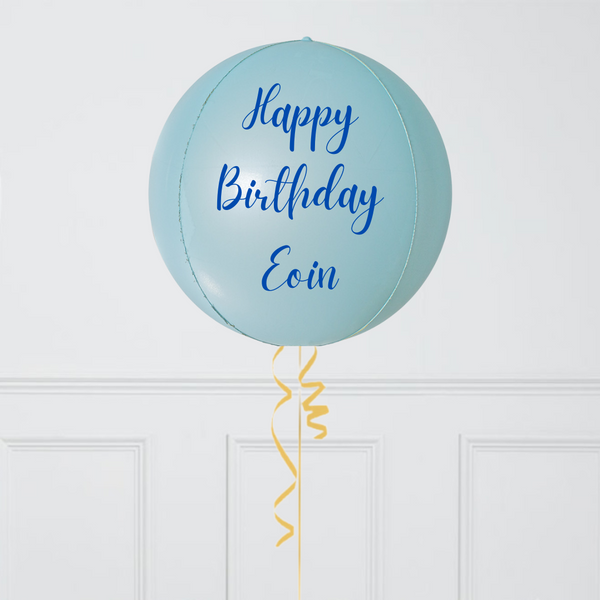 Personalised Satin Pastel Blue Inflated Party Orb Balloon
