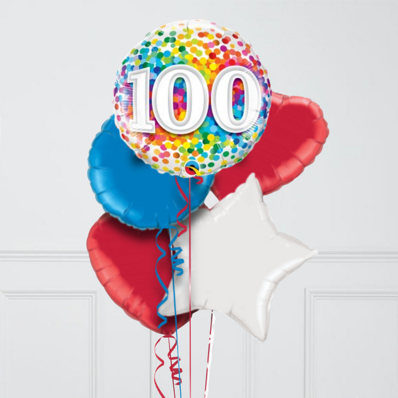100th Birthday Rainbow Confetti Inflated Foil Balloon Bunch