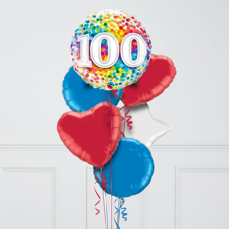 100th Birthday Rainbow Confetti Inflated Foil Balloon Bunch