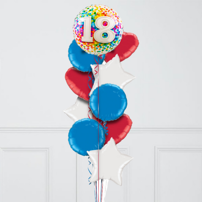 18th Birthday Rainbow Confetti Inflated Foil Balloon Bunch