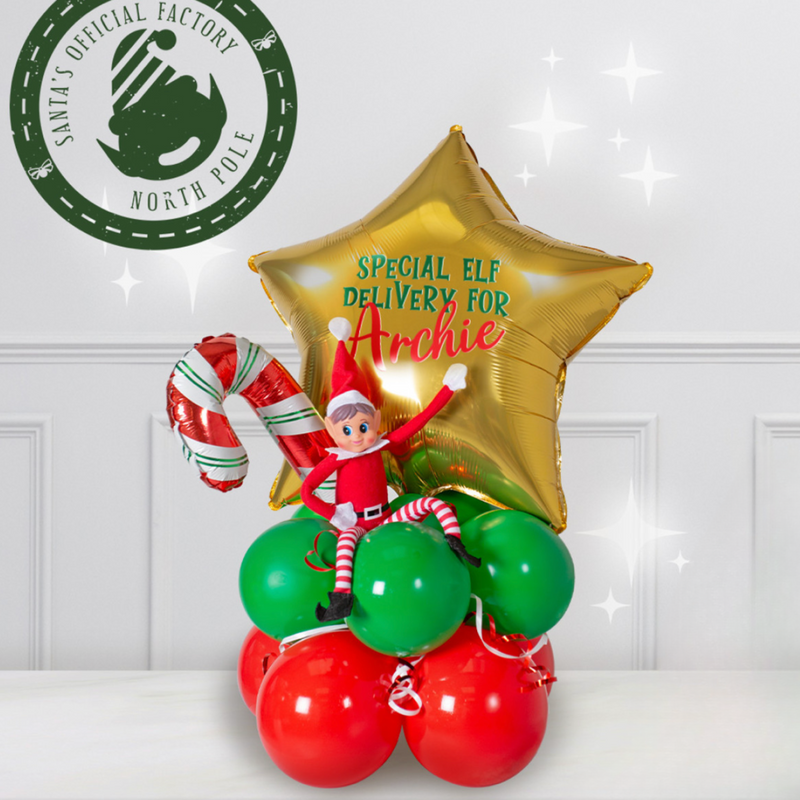 Elf On The Shelf Personalised Star Delivery Inflated Balloon Stack