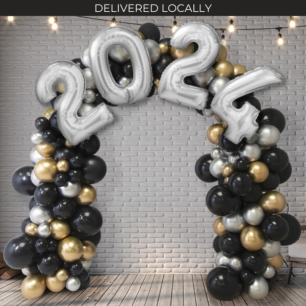 New Year 2024 Silver Glitz & Glam Ready-Made Balloon Arch