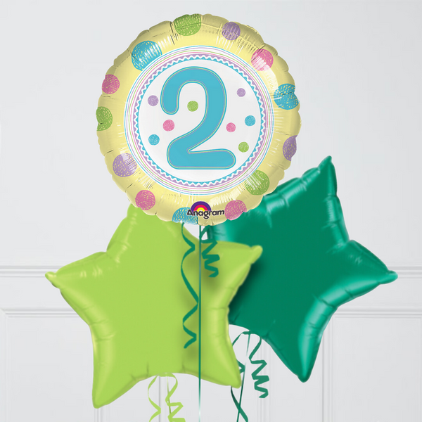 2nd Birthday Green Dots Inflated Foil Balloon Bunch