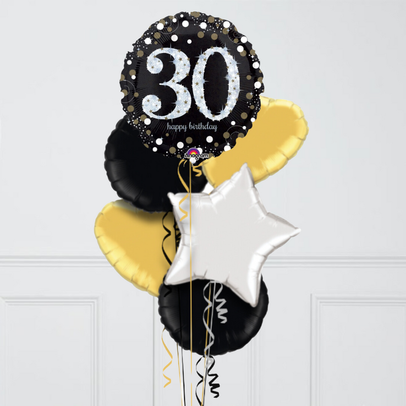 30th Birthday Elegant Sparkles Foil Balloon Bunch