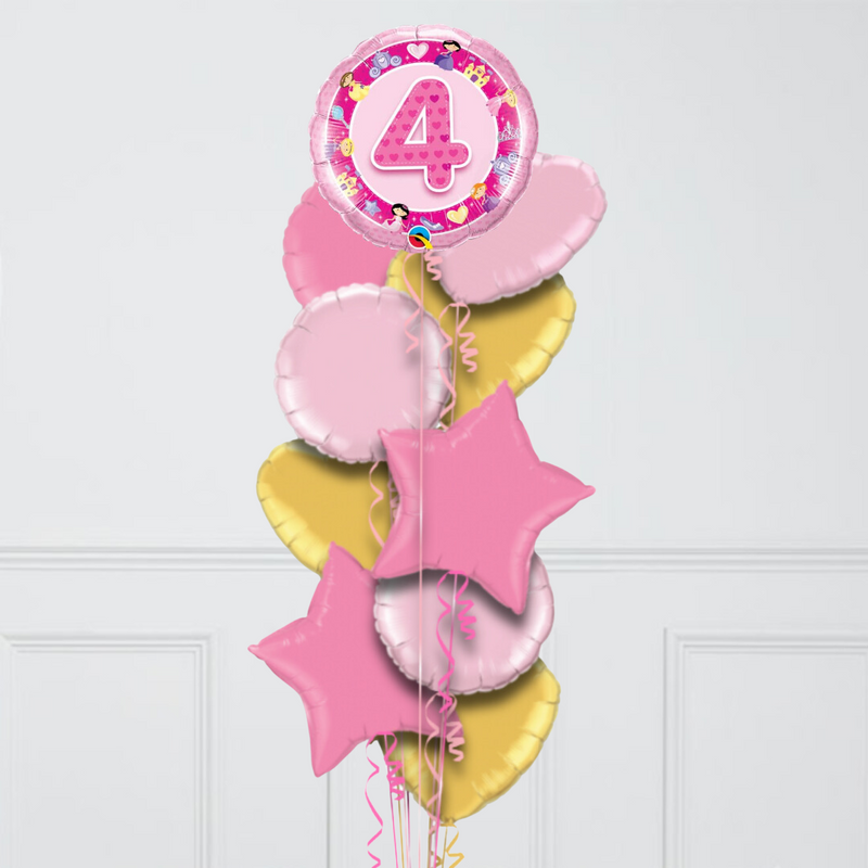 4th Birthday Fairy Pink Inflated Foil Balloon Bunch