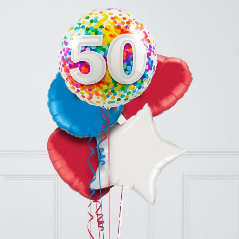 50th Birthday Rainbow Confetti Inflated Foil Balloon Bunch