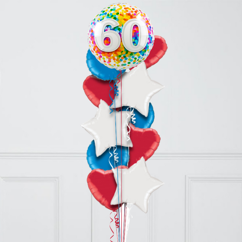 60th Birthday Rainbow Confetti Inflated Foil Balloon Bunch