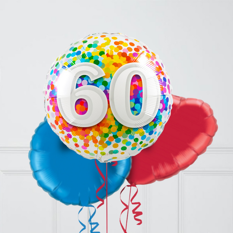 60th Birthday Rainbow Confetti Inflated Foil Balloon Bunch