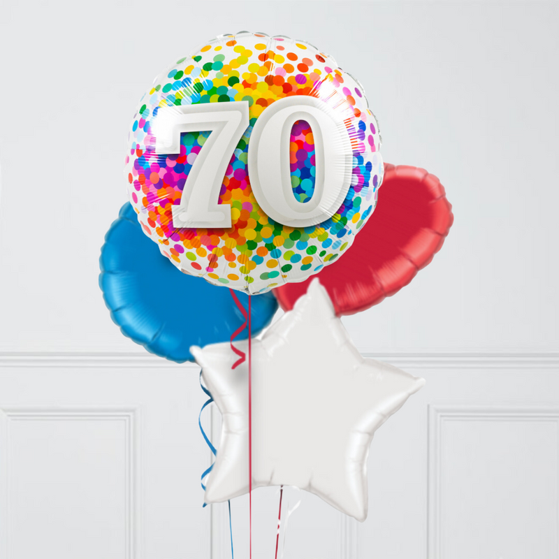 70th Birthday Rainbow Confetti Inflated Foil Balloon Bunch