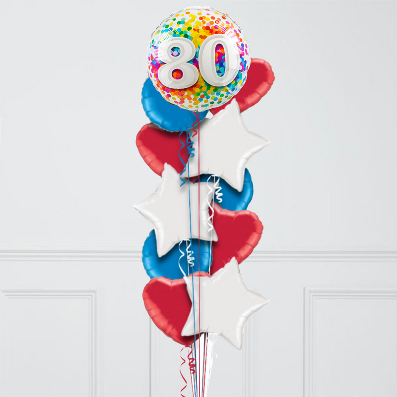 80th Birthday Rainbow Confetti Inflated Foil Balloon Bunch