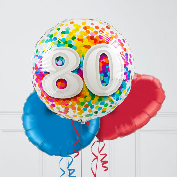 80th Birthday Rainbow Confetti Inflated Foil Balloon Bunch