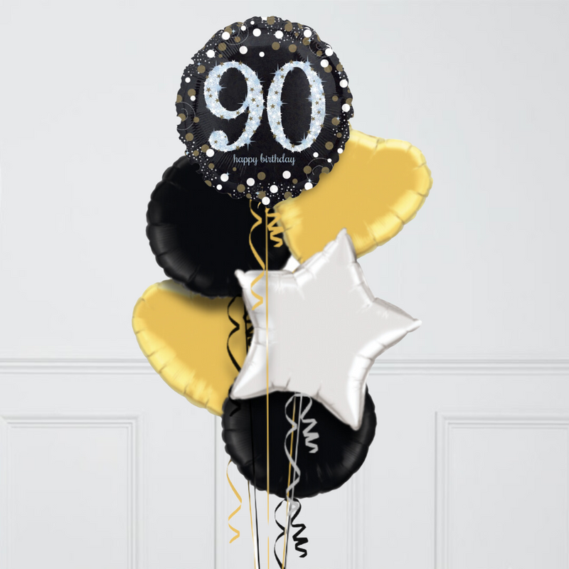 90th Birthday Elegant Sparkles Foil Balloon Bunch