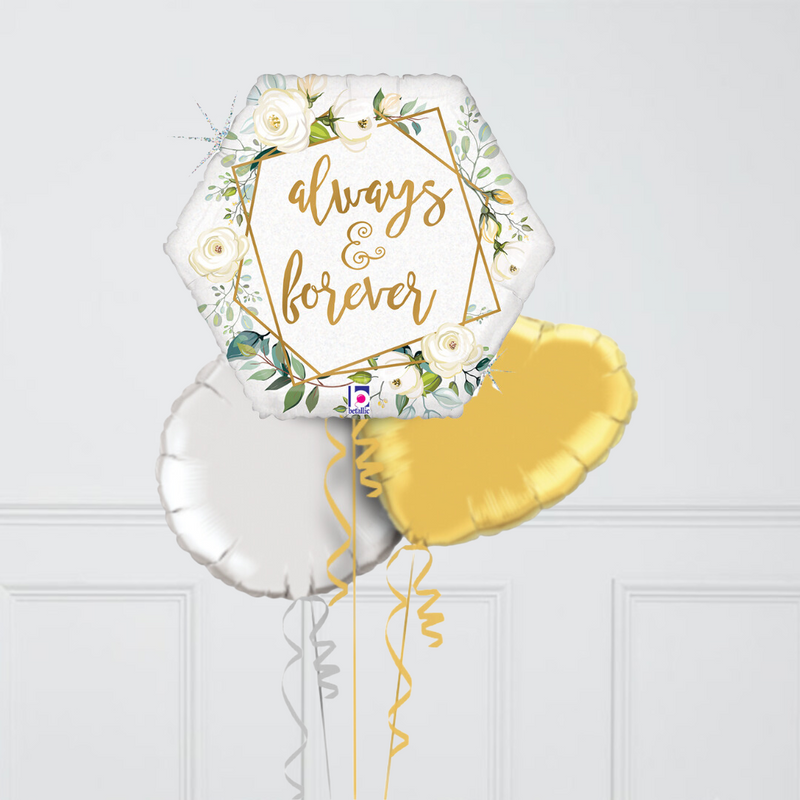 Always & Forever Gold Hearts Inflated Foil Balloon Bunch