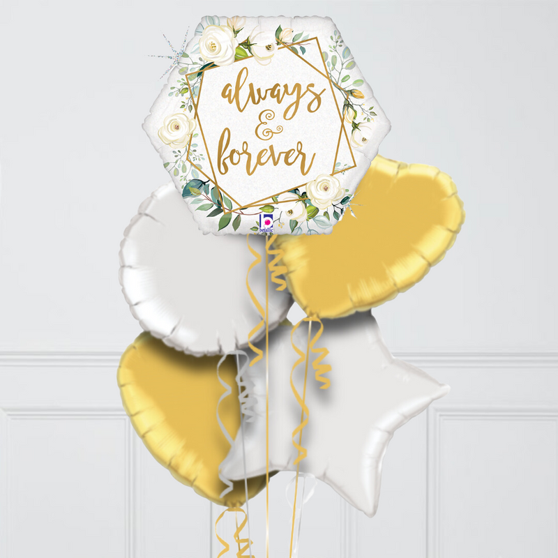 Always & Forever Gold Hearts Inflated Foil Balloon Bunch