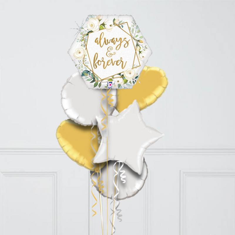 Always & Forever Gold Hearts Inflated Foil Balloon Bunch