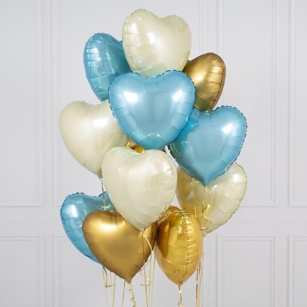 Baby Blue Hearts Inflated Foil Balloon Bunch