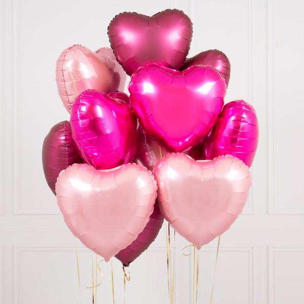 Berry Blush Hearts Inflated Foil Balloon Bunch