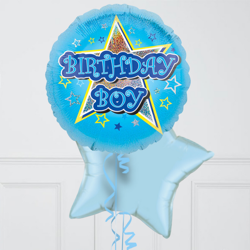 Birthday Boy Blue Stars Inflated Foil Balloon Bunch