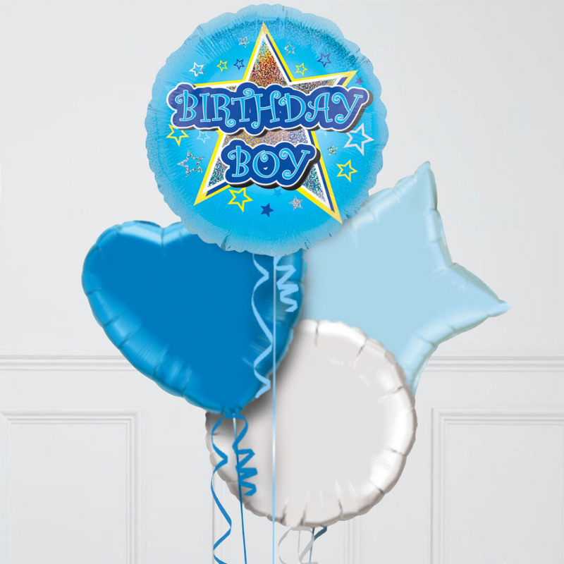 Birthday Boy Blue Stars Inflated Foil Balloon Bunch