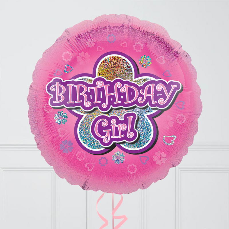 Birthday Girl Pink Hearts Inflated Foil Balloon Bunch