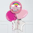 Birthday Girl Pink Rainbow Inflated Foil Balloon Bunch