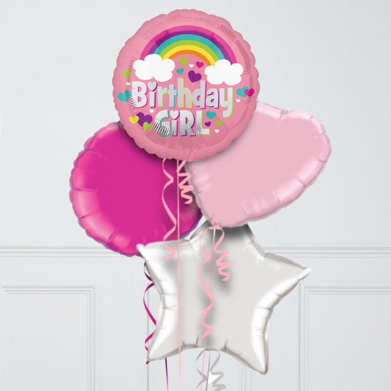 Birthday Girl Pink Rainbow Inflated Foil Balloon Bunch