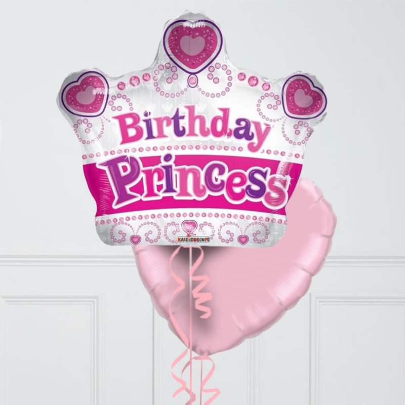 Birthday Princess Crown Hearts Inflated Foil Balloon Bunch