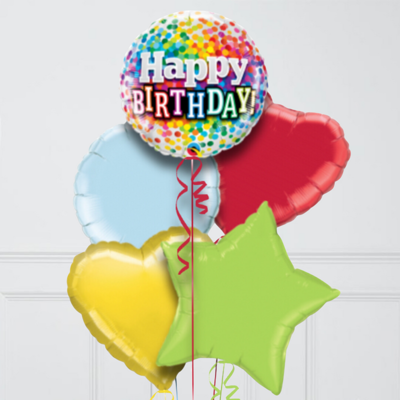 Birthday Rainbow Confetti Inflated Foil Balloon Bunch