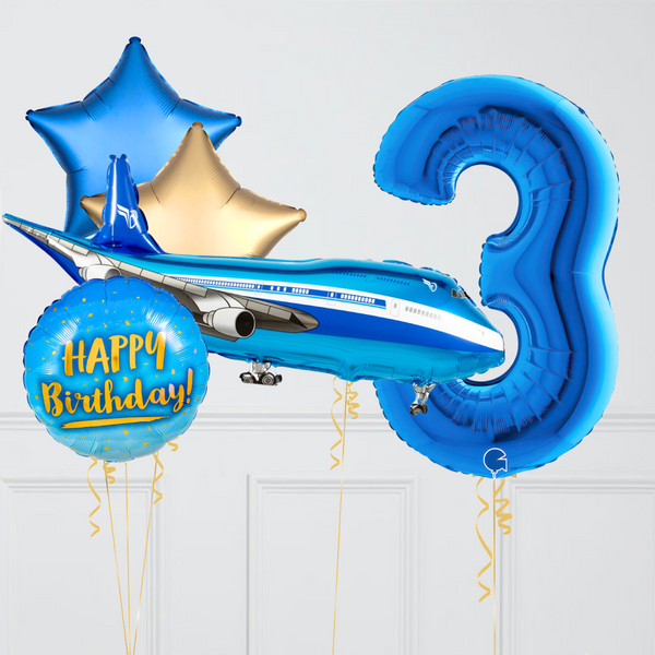 Blue Aerplane Happy Birthday Inflated Balloon Package