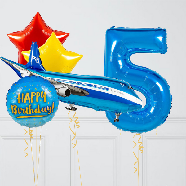 Blue Aerplane Happy Birthday Inflated Balloon Package