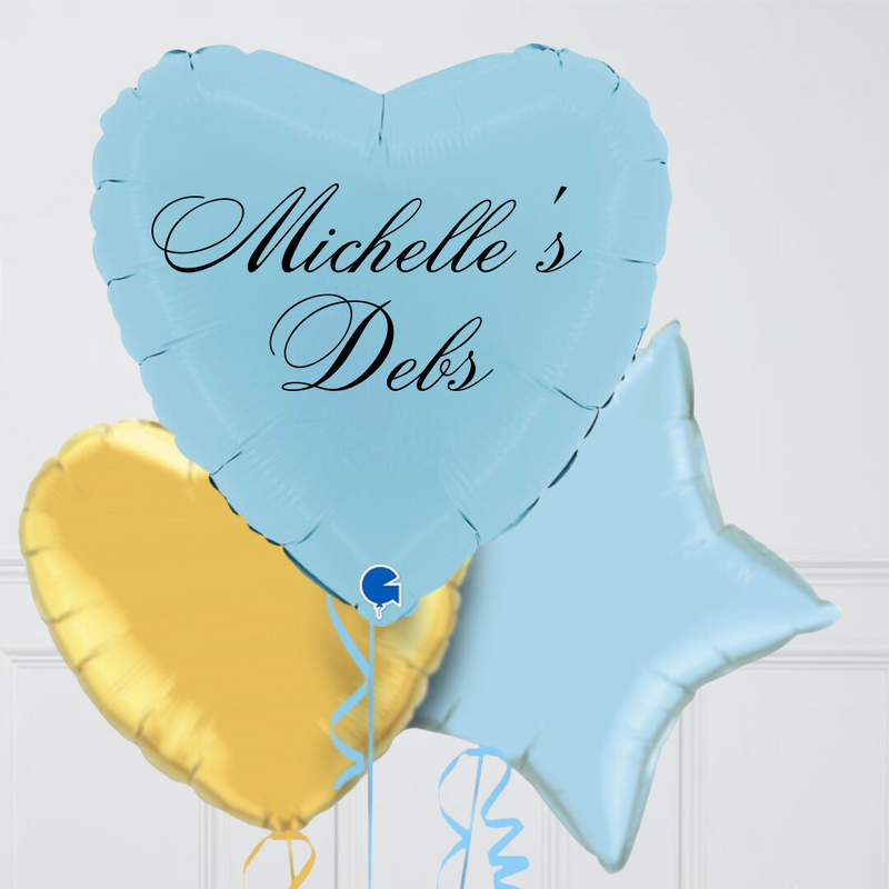 Blue Personalised Debs Heart Inflated Foil Balloon Bunch