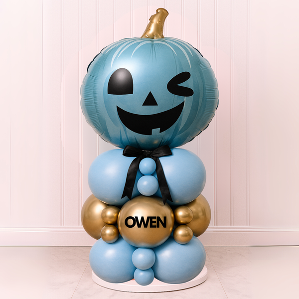 Blue Personalised Halloween Pumpkin Balloon Stack
