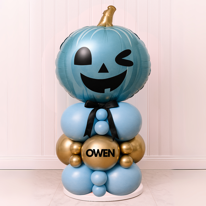 Blue Personalised Halloween Pumpkin Balloon Stack
