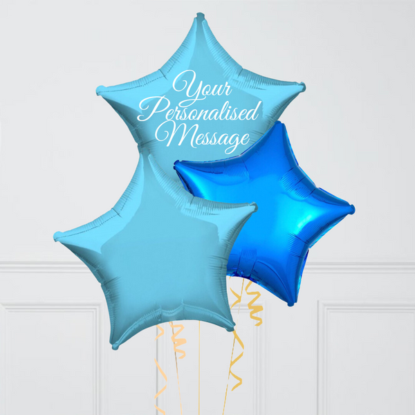 Blue Personalised Star Inflated Foil Balloon Bunch