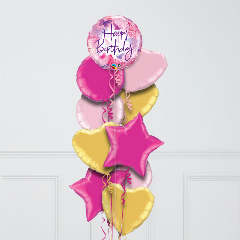 Butterfly Happy Birthday Inflated Foil Balloon Bunch