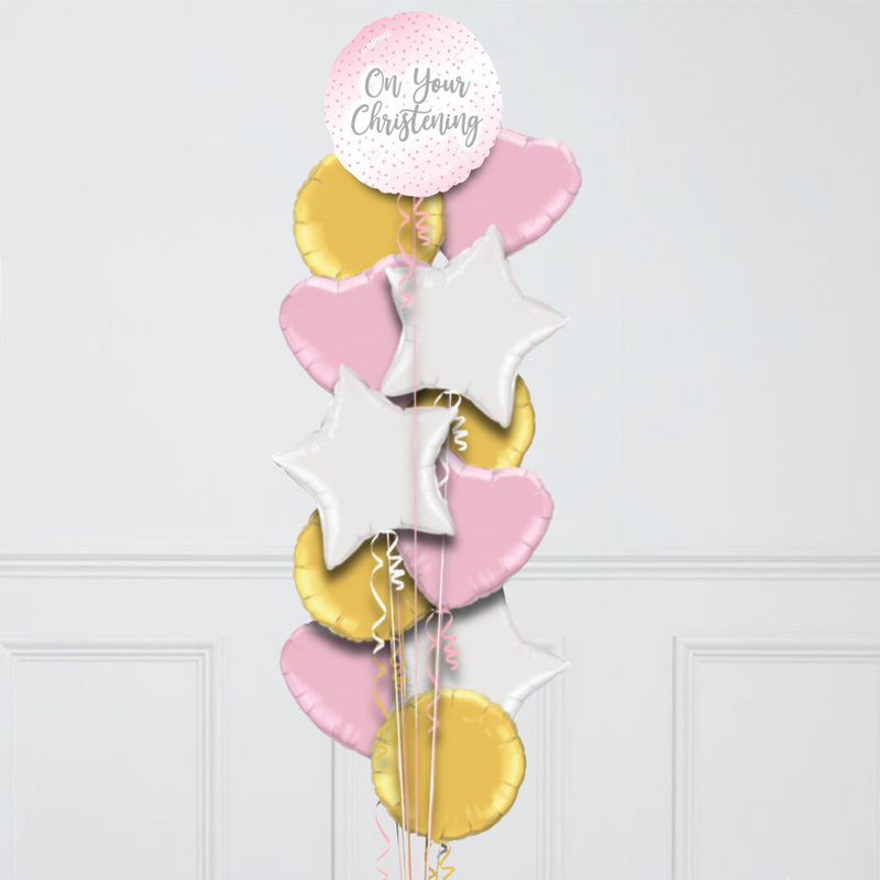 Christening Baby Pink Inflated Foil Balloon Bunch