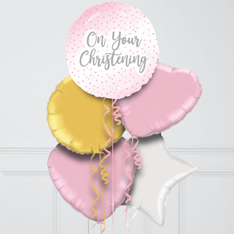 Christening Baby Pink Inflated Foil Balloon Bunch