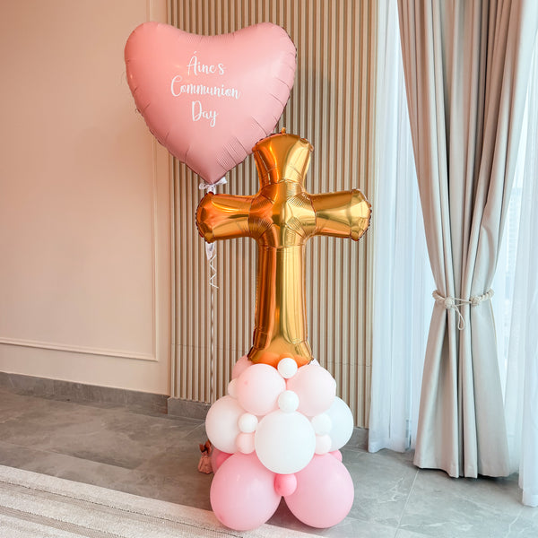 Communion Cross Stack & Personalised Heart Balloon for Girl
