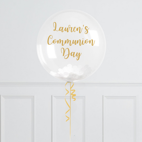 Communion Personalised White Confetti Bubble Balloon