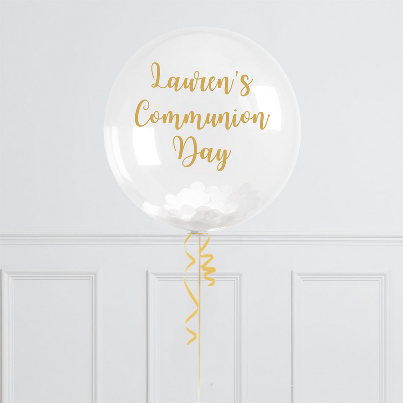 Communion Personalised White Confetti Bubble Balloon
