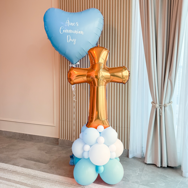 Communion Cross Stack & Personalised Heart Balloon for Boy