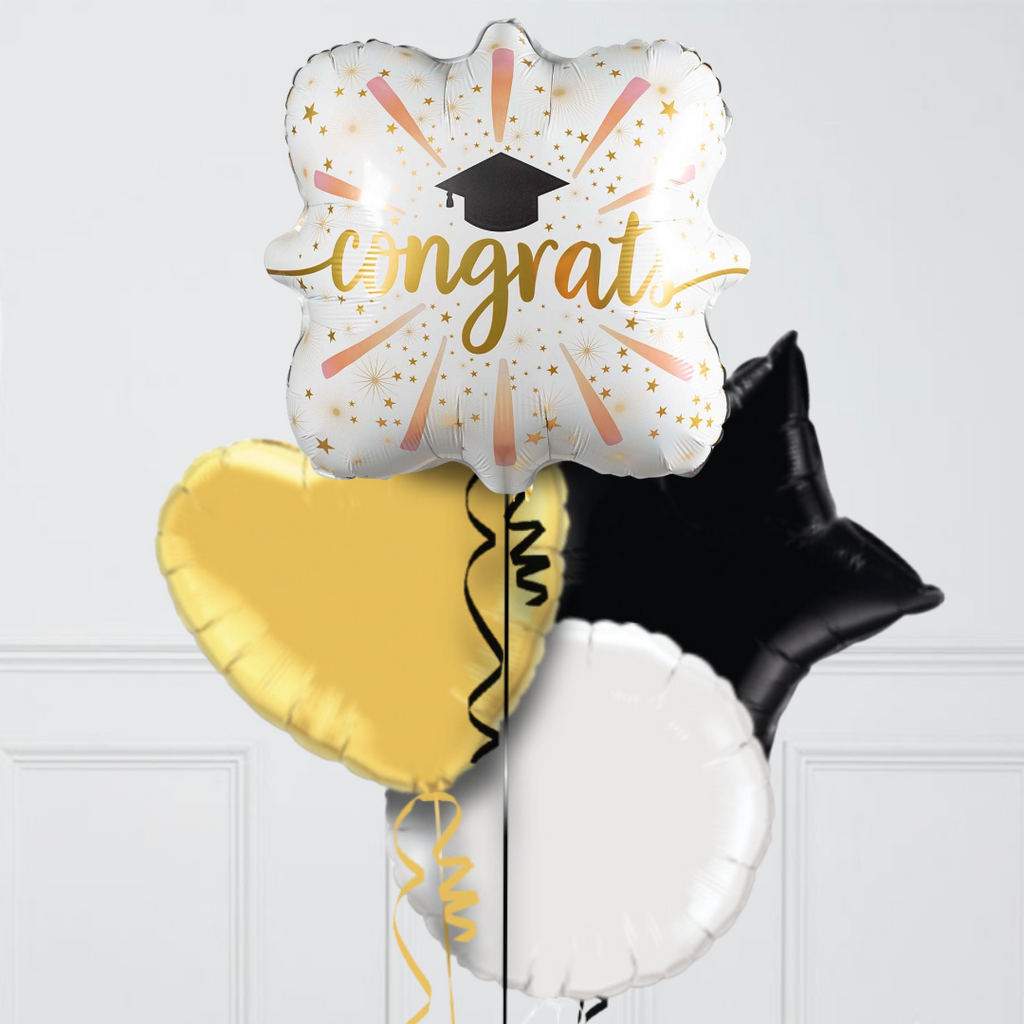 Congrats Grad Gold & Black Inflated Foil Balloon Bunch – BalloonFactory.ie