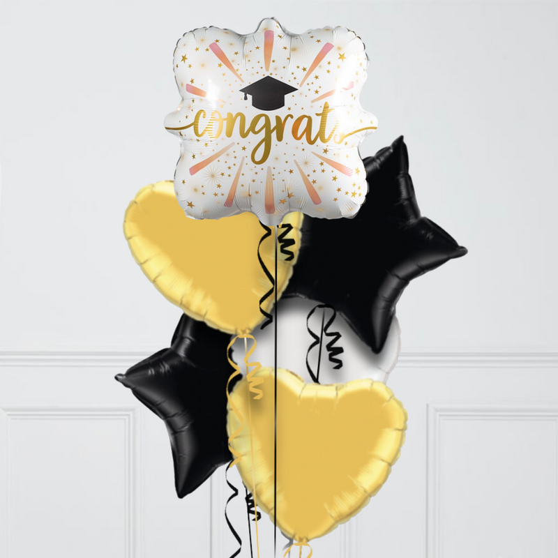 Congrats Grad Gold & Black Inflated Foil Balloon Bunch