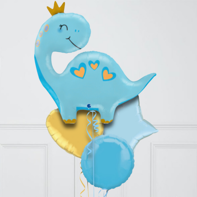 Cute Blue Dinosaur Inflated Foil Balloon Bunch